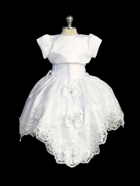Little Girls White Scalloped Hem Removable Skirt Bolero Baptism Gown Newborn-6 - SophiasStyle.com
